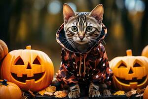 ein Bengalen Katze tragen ein Halloween Kostüm foto