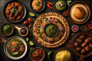 sortiert indisch Essen einschließlich Sambar. generativ ai foto