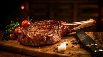 Tomahawk Steak ist ein köstlich Lebensmittel. ai generiert. foto