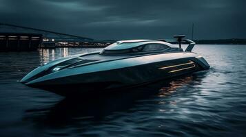 Schnellboot von ein schön Transport mit futuristisch Design. ai generiert. foto
