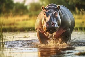 Nilpferd im Natur, National Erdkunde, breit Leben Tiere. ai generiert. foto