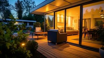 das Terrasse Zimmer von ein schön hell modern Stil Haus. ai generiert. foto