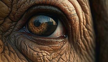 Elefant faltig Nase, starren beim Mensch Auge generiert durch ai foto