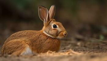 flauschige Baby Hase Sitzung im Gras Wiese generiert durch ai foto