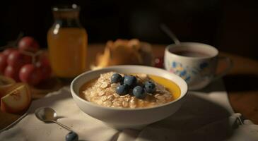 frisch Beere Obst und Granola Frühstück Schüssel generiert durch ai foto