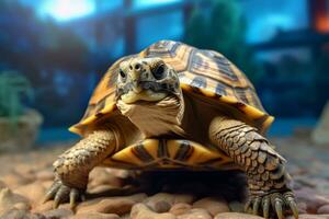 süß Russisch Schildkröte im Natur, National Erdkunde, breit Leben Tiere. ai generiert. foto