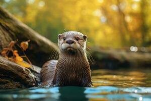 Otter im Natur, National Erdkunde, breit Leben Tiere. ai generiert. foto