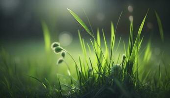 Kunst abstrakt Frühling Hintergrund oder Sommer- Hintergrund mit frisch Gras. ai generativ foto