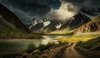 realistisch schön Landschaft Szene mit wolkig Wetter. generativ ai foto