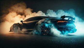 klassisch geändert Auto mit dunkel Rauch Hintergrund, ai generativ foto