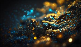 Gold funkeln defokussiert abstrakt funkelnd Beleuchtung Hintergrund Gold funkelt Bokeh Wolke von Partikel ai generativ foto