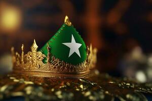 ein Muslim königlich Krone auf das Hintergrund von das Flagge von das Muslime Land, ai generativ foto