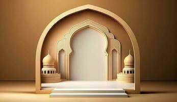 3d machen Moschee Element im aufwendig Arabisch, islamisch Archit ektur Stil Innere. ai generativ foto