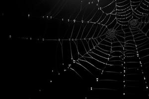 Spinnennetz mit schwarz Hintergrund, dekorativ Weiß Spinnennetz, ai generiert foto