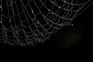 Spinnennetz mit schwarz Hintergrund, Weiß Spinnennetz, ai generiert foto