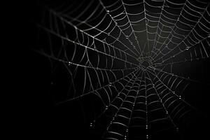 Spinnennetz dunkel Hintergrund, feucht Spinnweben, ai generiert foto