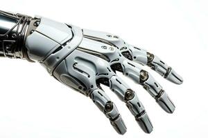 mechanisch Roboter Hand und Metall Arm, ai generiert foto