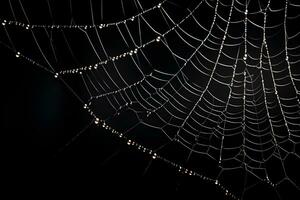 Spinnennetz isoliert auf schwarz Hintergrund, feucht Spinne Netz, ai generiert foto