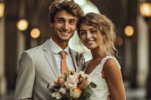 ai generativ Foto Porträt von ein Paar auf Hochzeit Tag