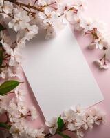 leer Papier zum Herzliche Glückwünsche mit Sakura Blume, ai generiert foto