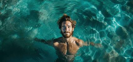 attraktiv Frau beim Blau Wasser foto