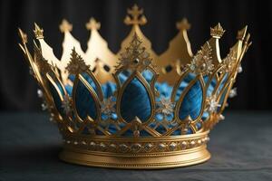 königlich golden Krone mit Blau und Gold Muster. generativ ai foto