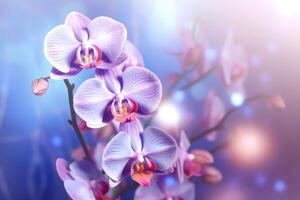 ai generiert 3d Illustration Orchideen verwischen Blumen- Hintergrund. foto