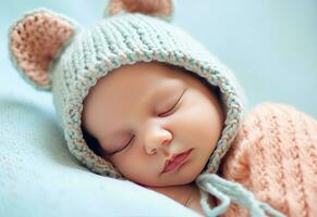 Baby Junge, Schlafen erstellt mit generativ al Technologie. foto