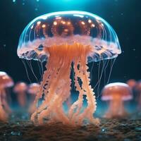 realistisch Foto von brüten Qualle schwebend Unterwasser, ai generativ