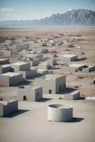 Landschaft Wildnis und Beton Gebäude, ai generativ foto