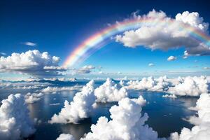 realistisch Foto von Blau Himmel Wolke und beschwingt Regenbogen, ai generativ