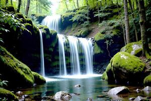 realistisch Foto schön Landschaft von Wasserfall im das Wald