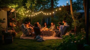 Menschen im Picknick im Garten foto