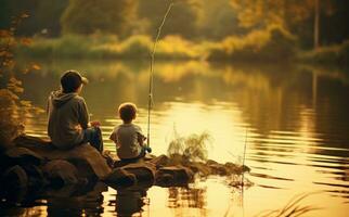 ein Familie verbringen Zeit in der Nähe von Fluss zusammen foto