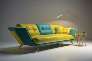 Innere mit Sofa und Lampe. generativ ai foto