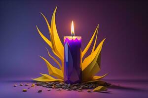 kreativ Verbrennung Kerze auf ein hölzern Hintergrund. ai generativ foto
