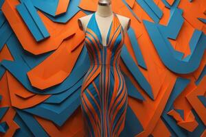 modisch weiblich Mannequin im Blau und Orange Farbe auf ein Mannequin. generativ ai foto