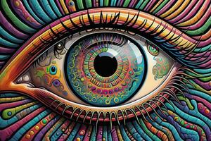 psychedelisch Auge. psychedelisch Auge. bunt Auge. generativ ai foto