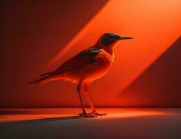 rothaarig Soor Vogel auf ein rot Hintergrund. generativ ai foto