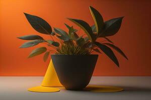 ein Grün Pflanze im ein Topf auf ein Orange Hintergrund. generativ ai foto