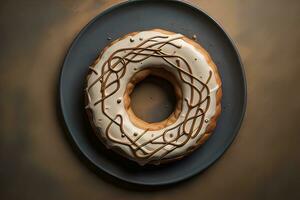 Schokolade glasiert Krapfen mit Sträusel. ai generativ foto