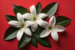 schön Weiß Lilien auf solide Farbe Hintergrund, Nahaufnahme. Blumen- Dekor. ai generativ foto