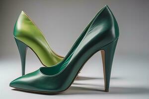 hoch Hacke Frauen Schuhe auf ein solide Farbe Hintergrund. ai generativ foto