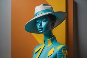 stilvoll weiblich Hut auf Mannequin. ai generativ foto