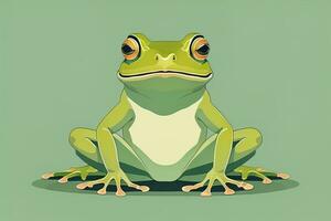 Frosch auf ein Grün Hintergrund. Vektor Illustration von ein Frosch. ai generativ foto