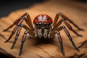 Springen Spinne Nahansicht auf solide Farbe Hintergrund, Exemplar. ai generativ foto