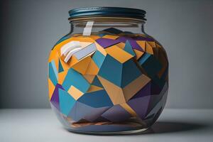 Glas Vase mit geometrisch Muster auf dunkel Hintergrund. ai generativ foto