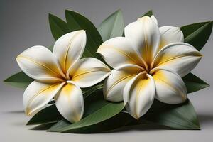 schön Weiß Lilien auf solide Farbe Hintergrund, Nahaufnahme. Blumen- Dekor. ai generativ foto