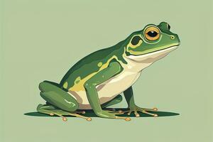 Frosch auf ein Grün Hintergrund. Vektor Illustration von ein Frosch. ai generativ foto