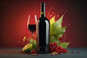 Glas von rot Wein auf schwarz Hintergrund. ai generativ foto